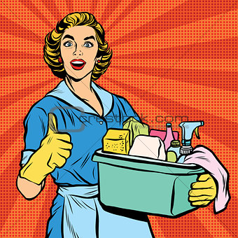Quality home cleaning, pop art retro housewife