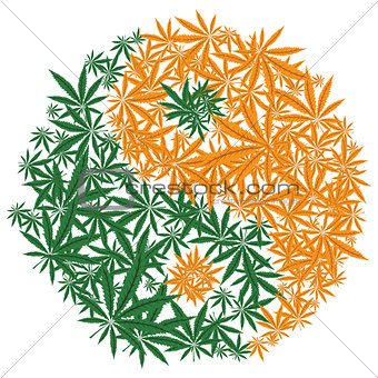 Colorful marijuana design Yin Yang cannabis leaf symbol. Vector.