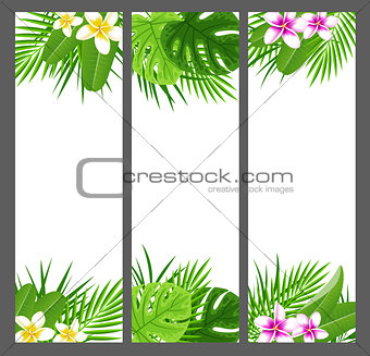 Vertical tropical banners with flowers
