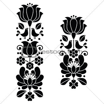 Kalocsai black embroidery - Hungarian floral folk art long patterns