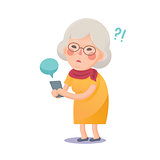 Confused Grandma Using Smart Phone