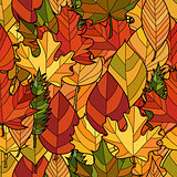 abstract doodle autumn leaves seamless pattern