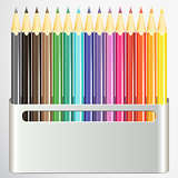 Box of pencils on white background.