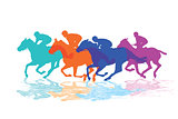 Horse racing, racehorses with jockeys