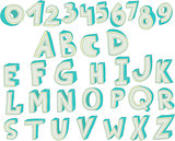 3D font. Big colorful letters standing. Vector font