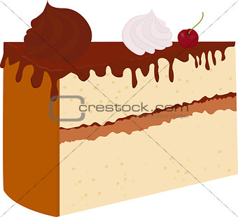 Vector chocolate cake with cherry isolated on a white background.