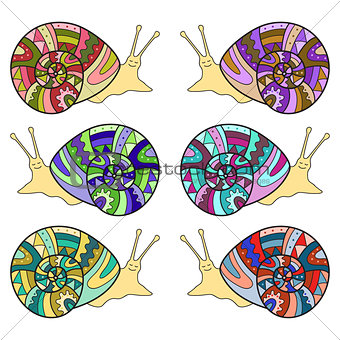 Set of colorful snails. Cute Vector Illustration