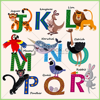 Kids vector Zoo alphabet with animals. Part 2.