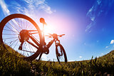 bicycle in meadow during sunset