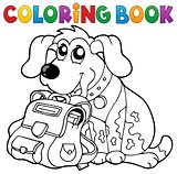 Coloring book dog with schoolbag theme 1