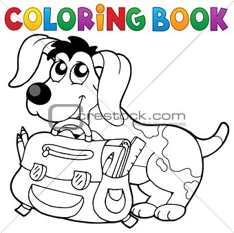 Coloring book dog with schoolbag theme 2