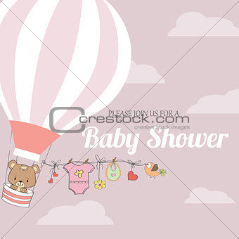 baby girl shower card with hot air balloon