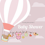 baby girl shower card with hot air balloon