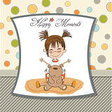 happy moments card with little bear and her teddy bear