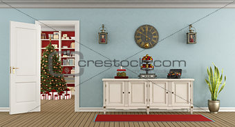 Retro living room with christmas decoration
