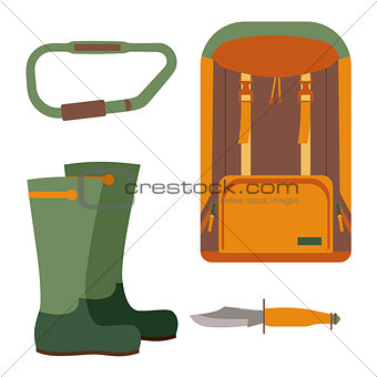 Hunting knife and backpack for trekking