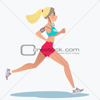 Fitness running girl with mp3 player