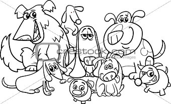 dogs group cartoon coloring book