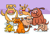 dogs group cartoon illustration