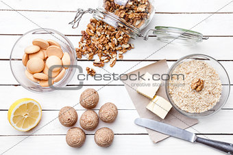 Traditional bee nest cake on wooden background