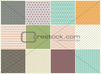 Different vector Seamless patterns Collection. Endless texture can be used for Wallpaper, Textile, pattern fills, web page background, surface textures. Set of vintage color geometric ornaments