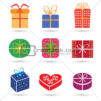 Gift box colorful icon set different styles
