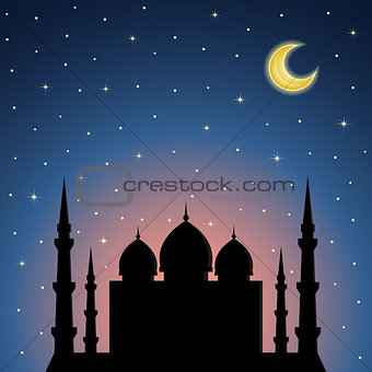 Night background with mosque silhouette