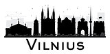 Vilnius City skyline black and white silhouette. 