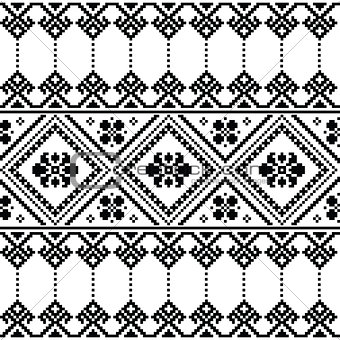 Ukrainian or Belarusian folk art black floral embroidery pattern or print
