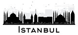 Istanbul City skyline black and white silhouette. 