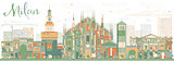 Abstract Milan Skyline with Color Landmarks. 