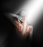 3D female medical figure holding neck in pain
