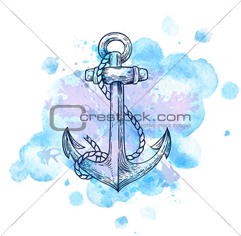 Anchor and blue watercolor blots.