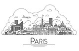 Vector line art Paris, France, travel landmarks and architecture icon. The most popular tourist destinations, city streets, cathedrals, buildings, symbols in one illustration
