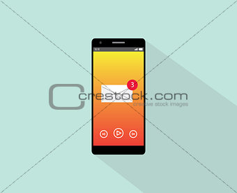 email notification on smartphone single isolated with flat long shadow and envelope vector graphic