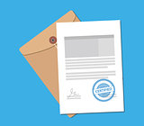 certified stamp on paper document with flat style vector graphic