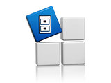 server sign in blue cube on boxes 3D illustration