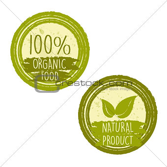 100 percent organic food and natural product with leaf signs in 