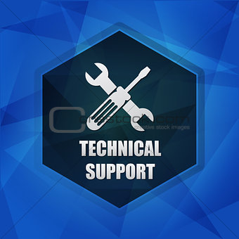 technical support with tools sign over dark blue background, fla