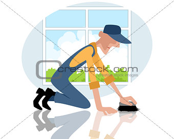 Man rubbing the floor
