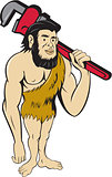 Neanderthal CaveMan Plumber Monkey Wrench Cartoon