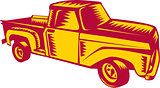 Vintage Pick Up Truck Woodcut