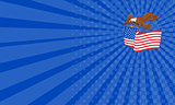Business card American Bald Eagle Carrying USA Flag Cartoon