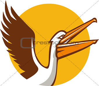 Pelican Flying Up Circle Retro