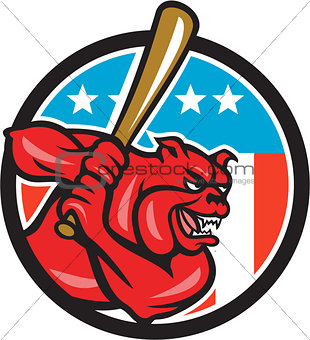 Bulldog Baseball Batting USA Circle Cartoon