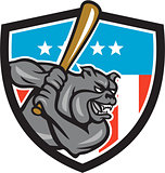 Bulldog Baseball Batting USA Crest Cartoon