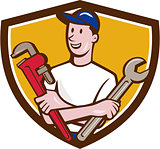 Handyman Spanner Monkey Wrench Crest Cartoon