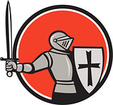 Knight Wielding Sword Circle Cartoon