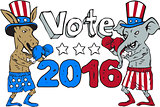 Vote 2016 Donkey Boxer and Elephant Mascot Cartoon