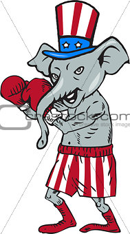 Republican Mascot Elephant Boxer Boxing Cartoon